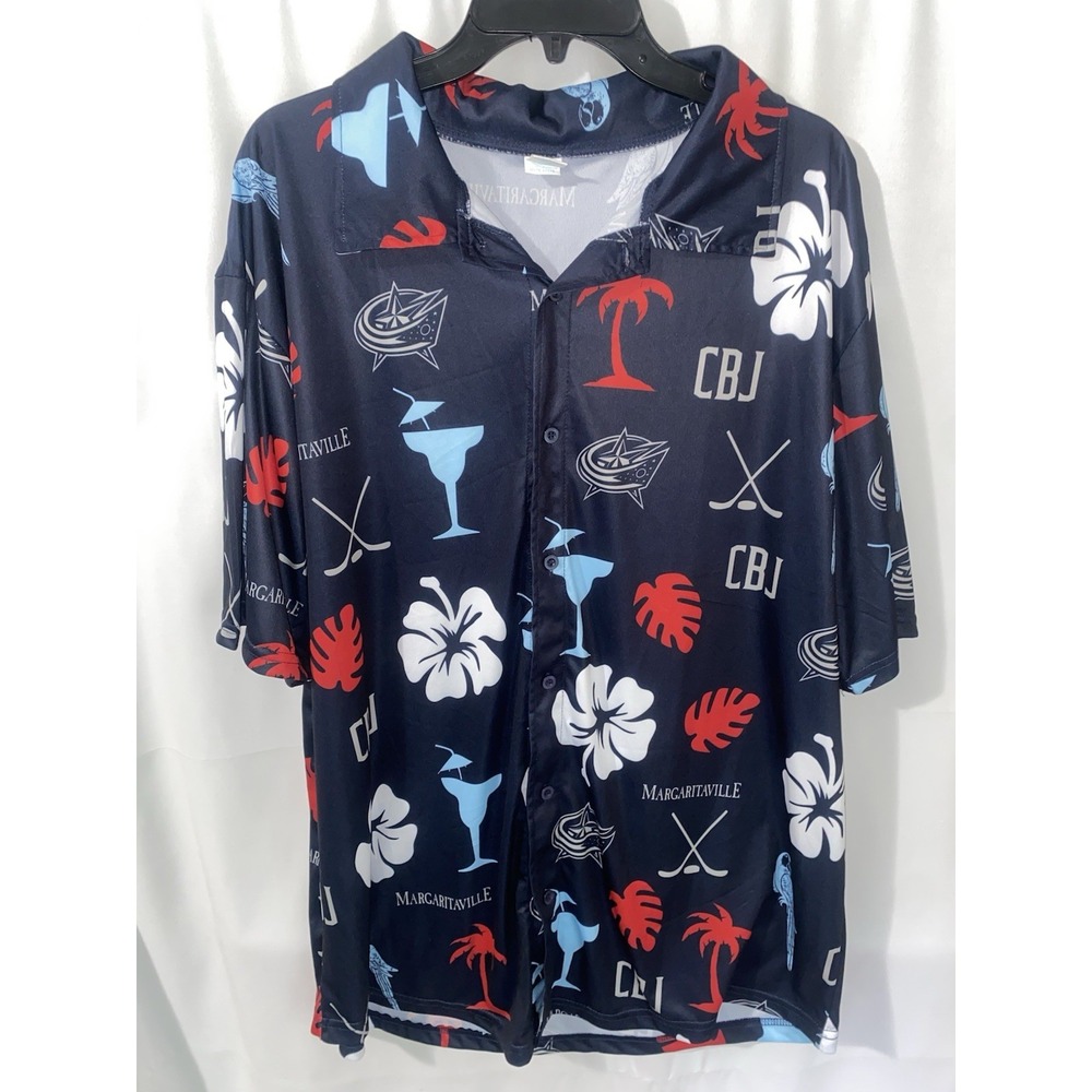 Columbus Blue Jackets CBJ Margaritaville Hawaiian Shirt Short Sleeve Button XL